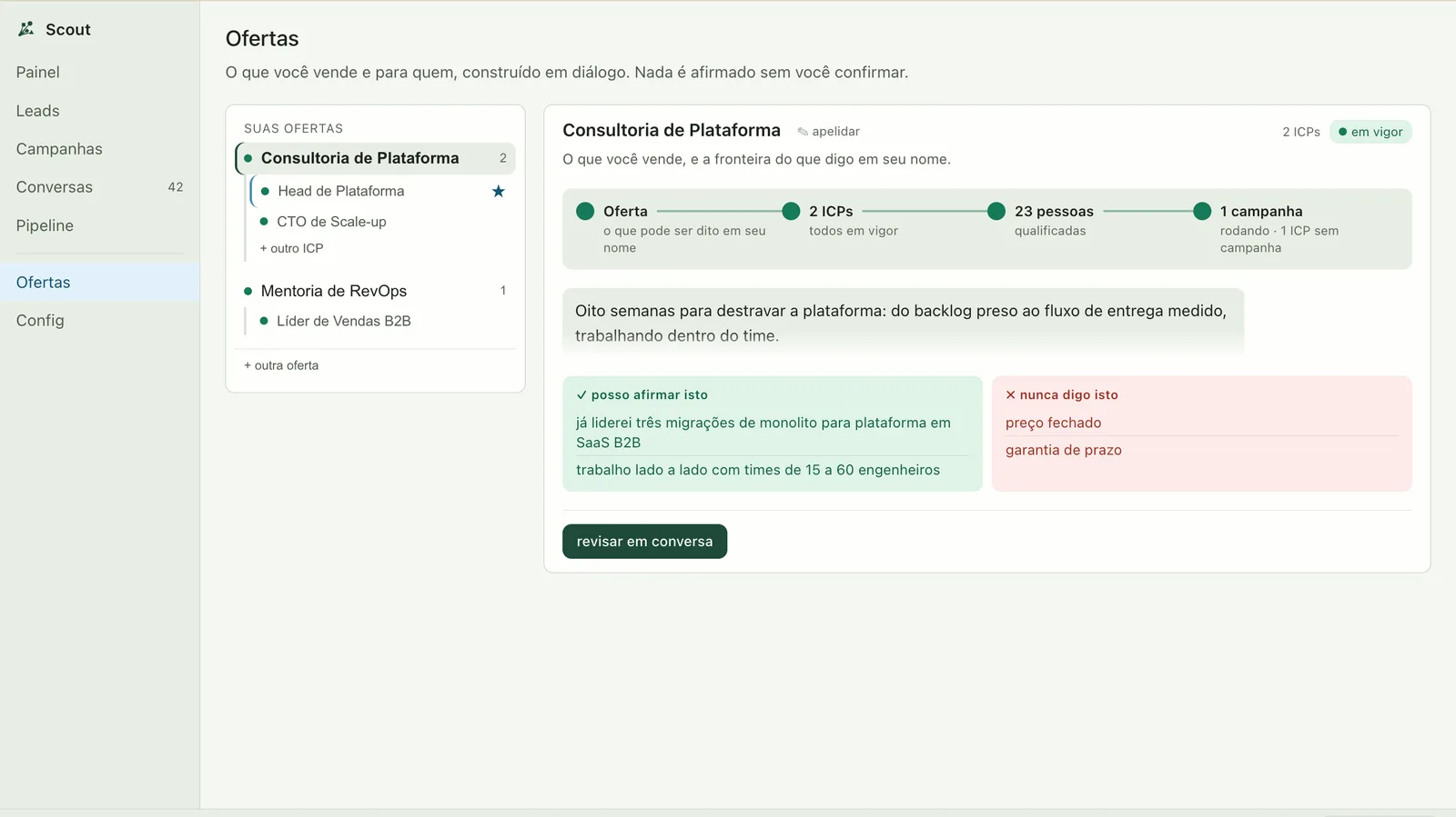 A tela de Ofertas do Scout: o que pode ser dito em seu nome, e o que nunca